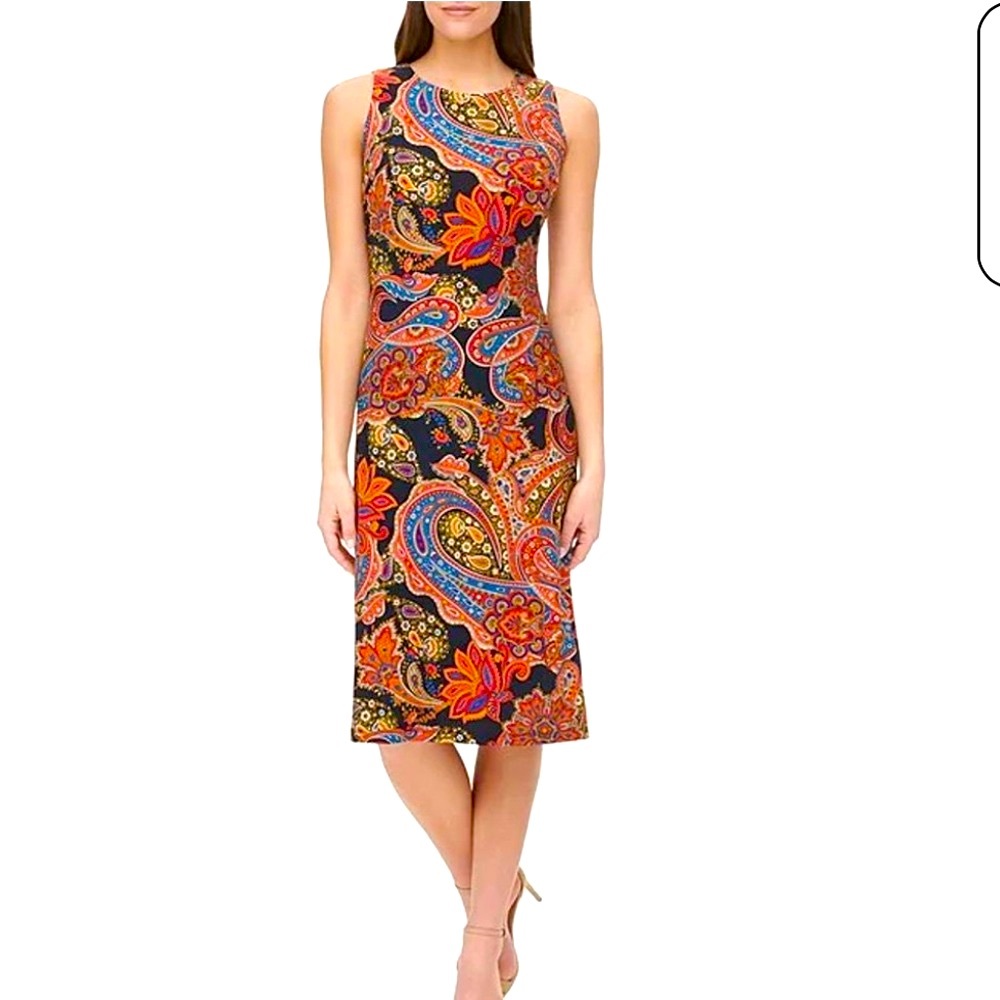 Tommy Hilfiger Multicolor Paisley Midi Dress - Black, Orange, Blue